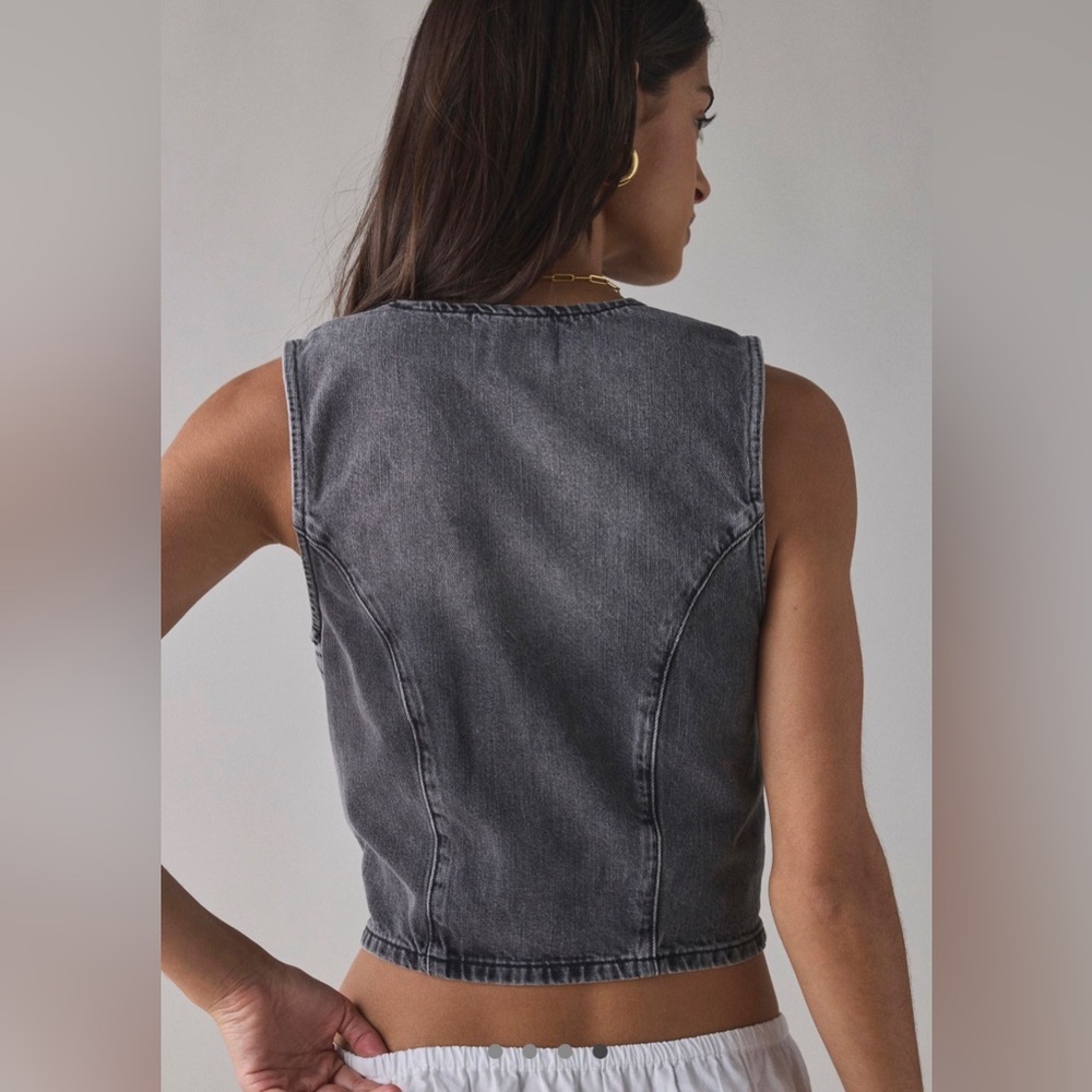 NWT Urban Outfitters||BDG Natasha denim button-front vest top,Washed Black Large - Picture 2 of 7